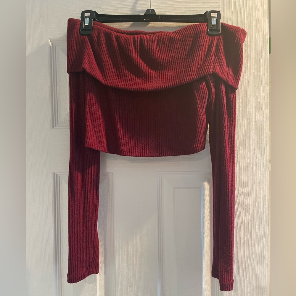 Maroon off the shoulder sweater crop top